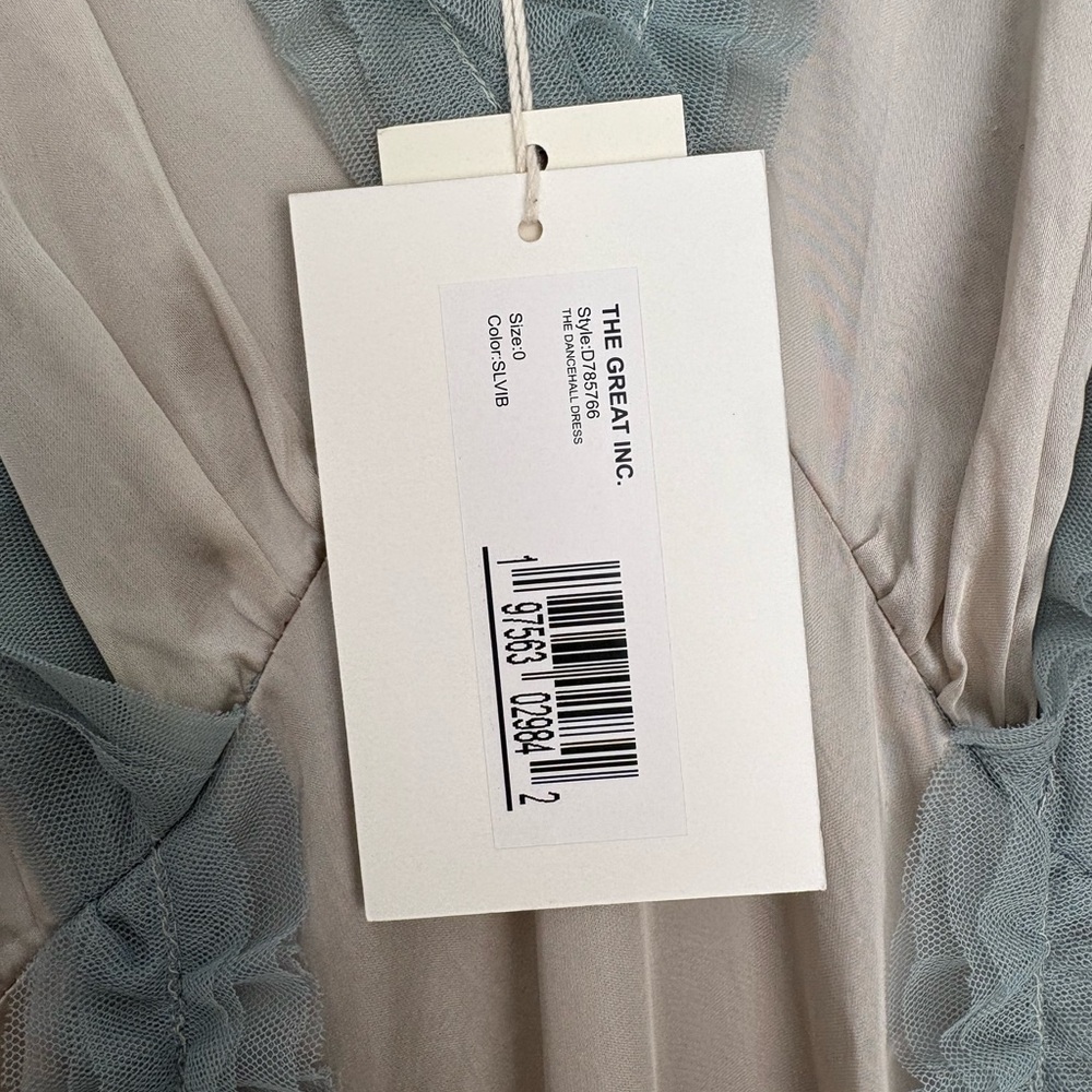 THE GREAT. Cream and Blue Ruffled Dancehall dress - Picture 4 of 10